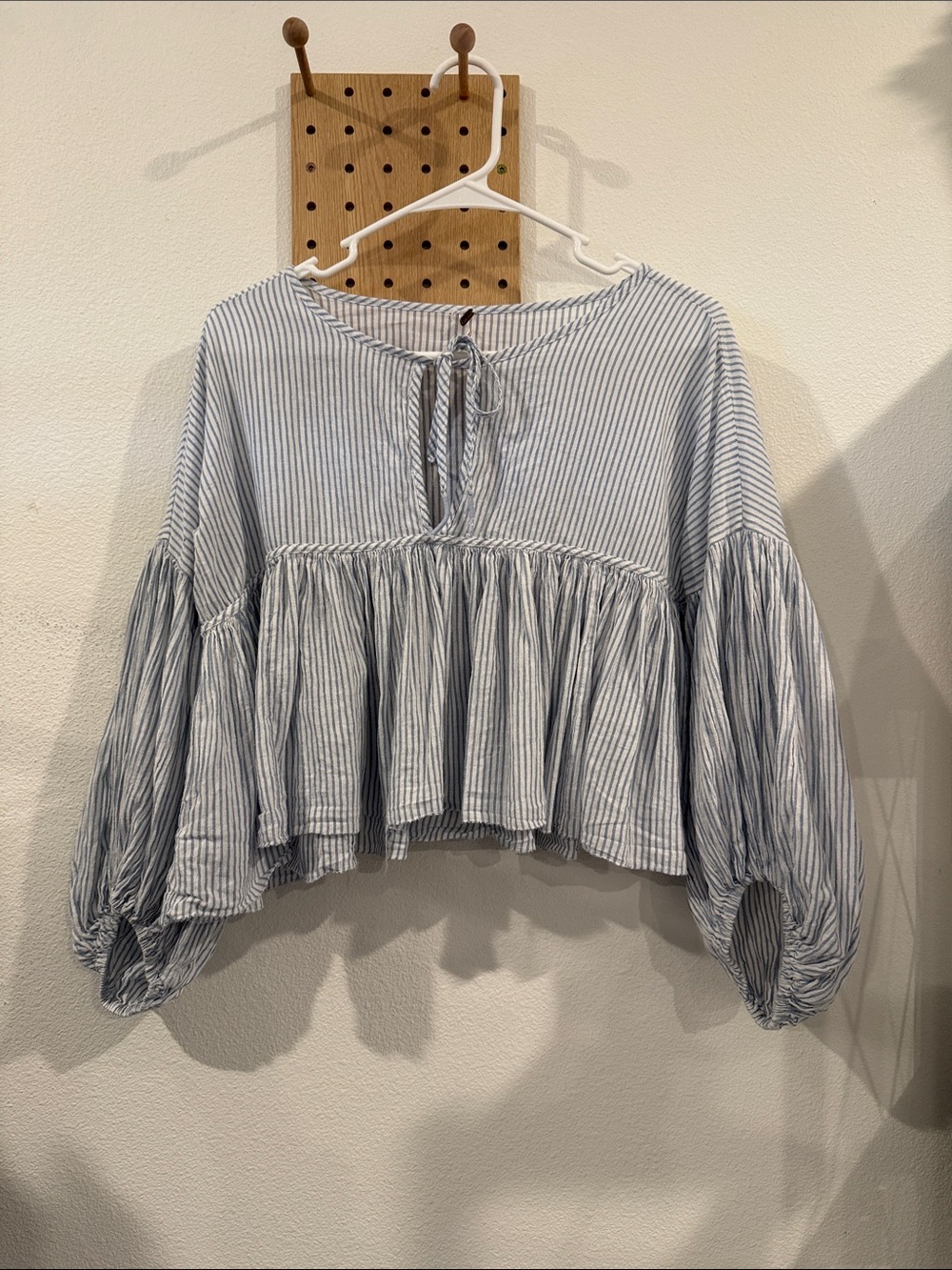 Free People Blue and White Striped Peasant Blouse